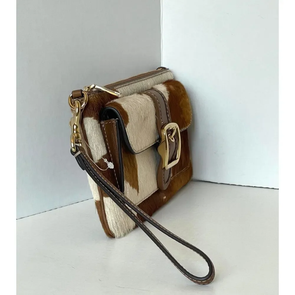 Coach Ashton Wristlet Haircalf Cow Print Leather Clutch CDY07